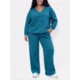 thumbnail image 2 of DENTOYOU Womens 2 Piece Lounge Sets Casual Long Sleeve V-Neck Pullover Sweatsuits Wide Leg Jogger with Pockets Outfits Blue 3XL, 2 of 2