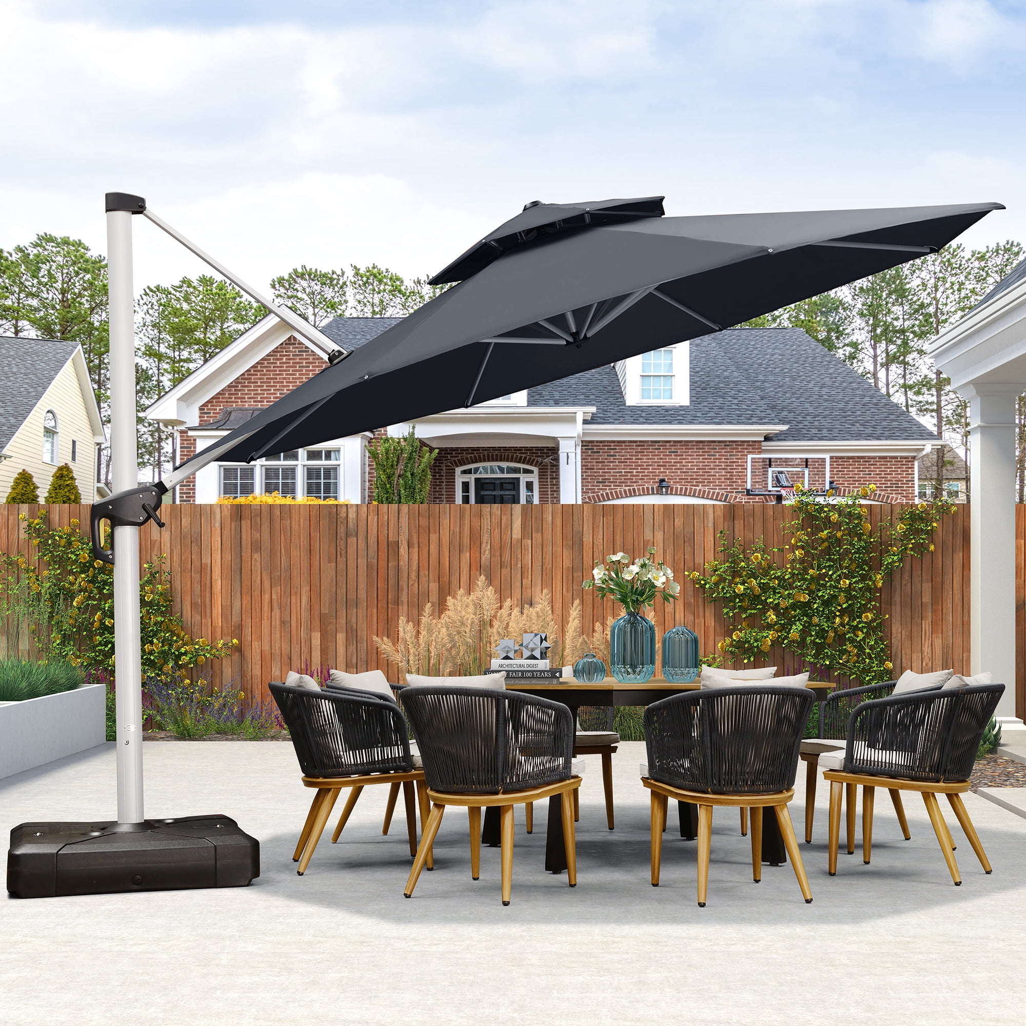 13 foot offset patio umbrella FIM P-Series 13' Octagon Cantilever DOUBLE TOP DESIGN VredHom Patio Cantilever Umbrella, 13'
