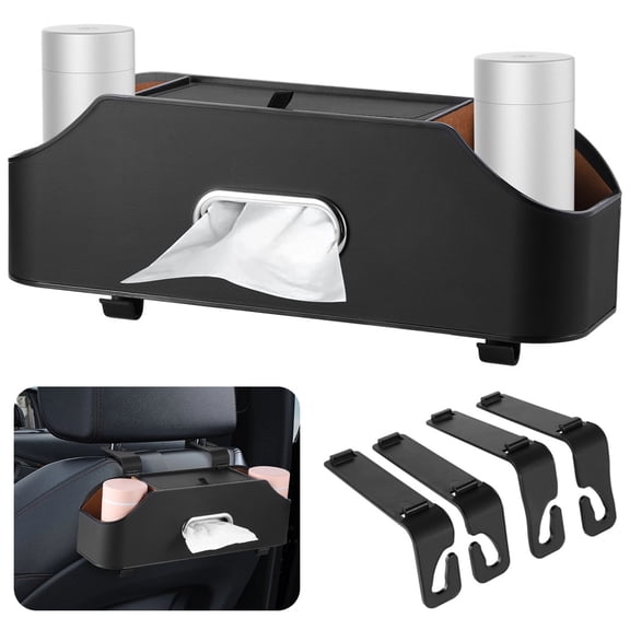 Back Seat Car Organizer, Car Seat Box with Cup Tissue Holders, Back Seat Case with Hooks for Towels and Bags