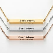 Personalized Planet Horizontal 4-sided Bar 'Best Mom' Engraved Family Name Necklace ,Women's