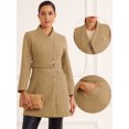 thumbnail image 2 of DARING DIVA Women's Stand Collar Long Sleeve Belted Pearl Button Midi Coat Khaki XS, 2 of 6