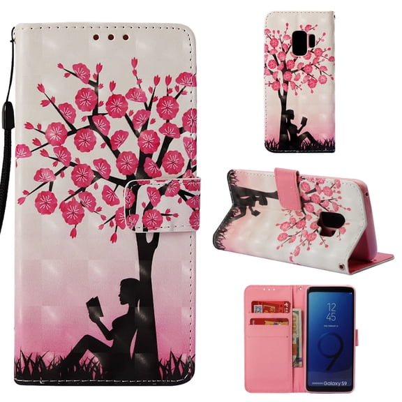 Galaxy S9 Case, Galaxy S9 2018 Case, Allytech 3D Emboss PU Leather Flip Protective Wallet Stand Cover & Credit Card Slots Pocket for Samsung Galaxy S9 (5.8") (Plum Girl)