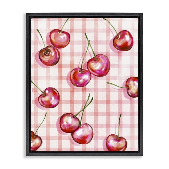 Stupell Industries Shabby Chic Gingham Pattern Cherries Black Floating Frame Canvas Art, 25 x 31, by Ziwei Li