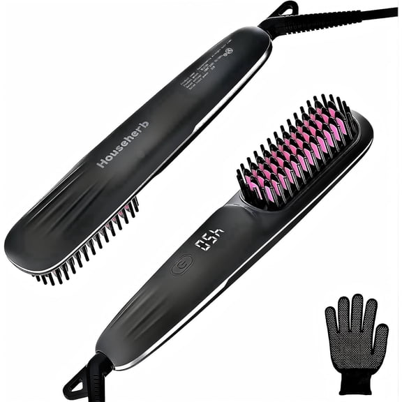 Hair Straightener Brush for Women, 2-in-1 Hot Comb & Straightening Brush, 9 Adjustable Temp Up to 450℉ for Frizz-Free, Smooth Hair, Dual Voltage for Travel (Grey)