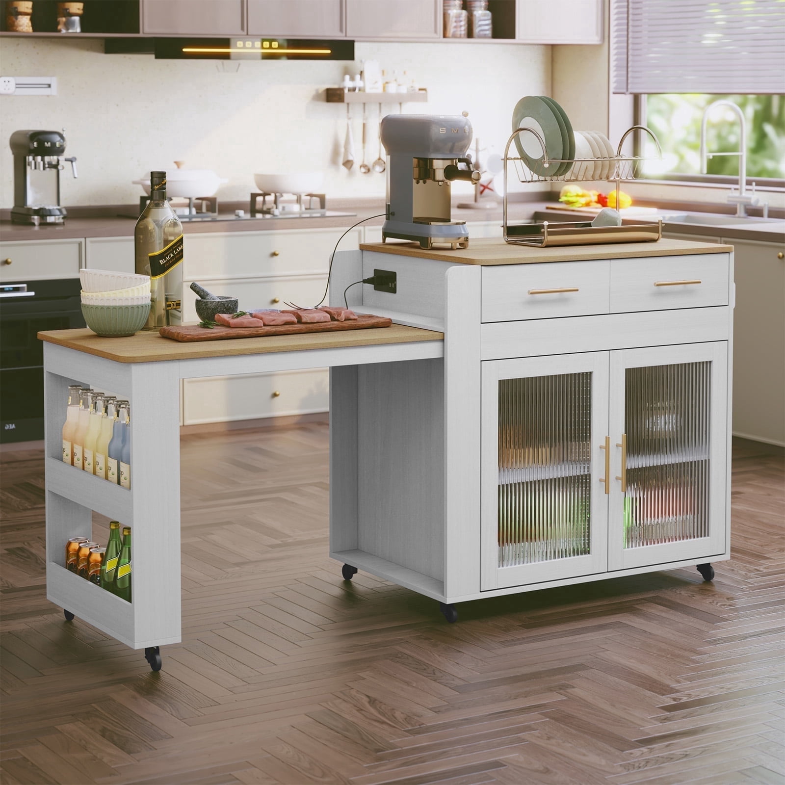 TMS Country Kitchen Cart - Espresso - 4 Drawers, Towel Bar