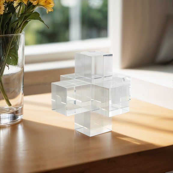 Crystal Geometric Sculpture for Home Decor - Modern Accent Piece for Office, Bedroom, and Living Room - Elegant Decorative Object Figurine for Shelf Styling and Console Table - 6", Clear