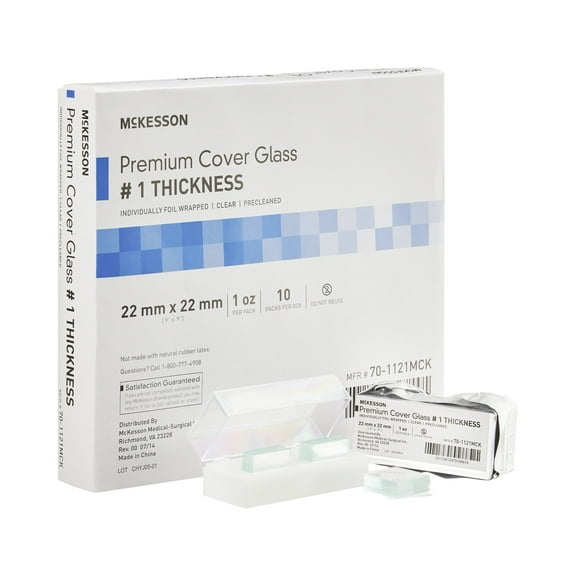 McKesson Microscope Glass Cover, #1 Thickness - Precleaned, 22 mm x 22 mm, 10 Ct