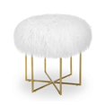 thumbnail image 2 of MEXIYA Bailey White Real Sheepskin Mongolian Fur Ottoman with Gold Finish Stainless Steel Frame, 2 of 3