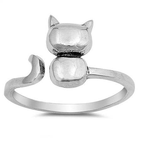 - Sterling Silver Women's Kitten Animal Open Cat Ring (Sizes 4-12) (Ring Size 12)