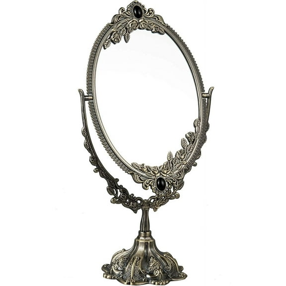 Decorative Elegant Mirror, Vintage-Inspired Design With Embossed Frame Base, Metal Vintage Makeup Mirror For Tabletop Or Bathroom Use, Clear Reflection With 360-Degree Swivel,