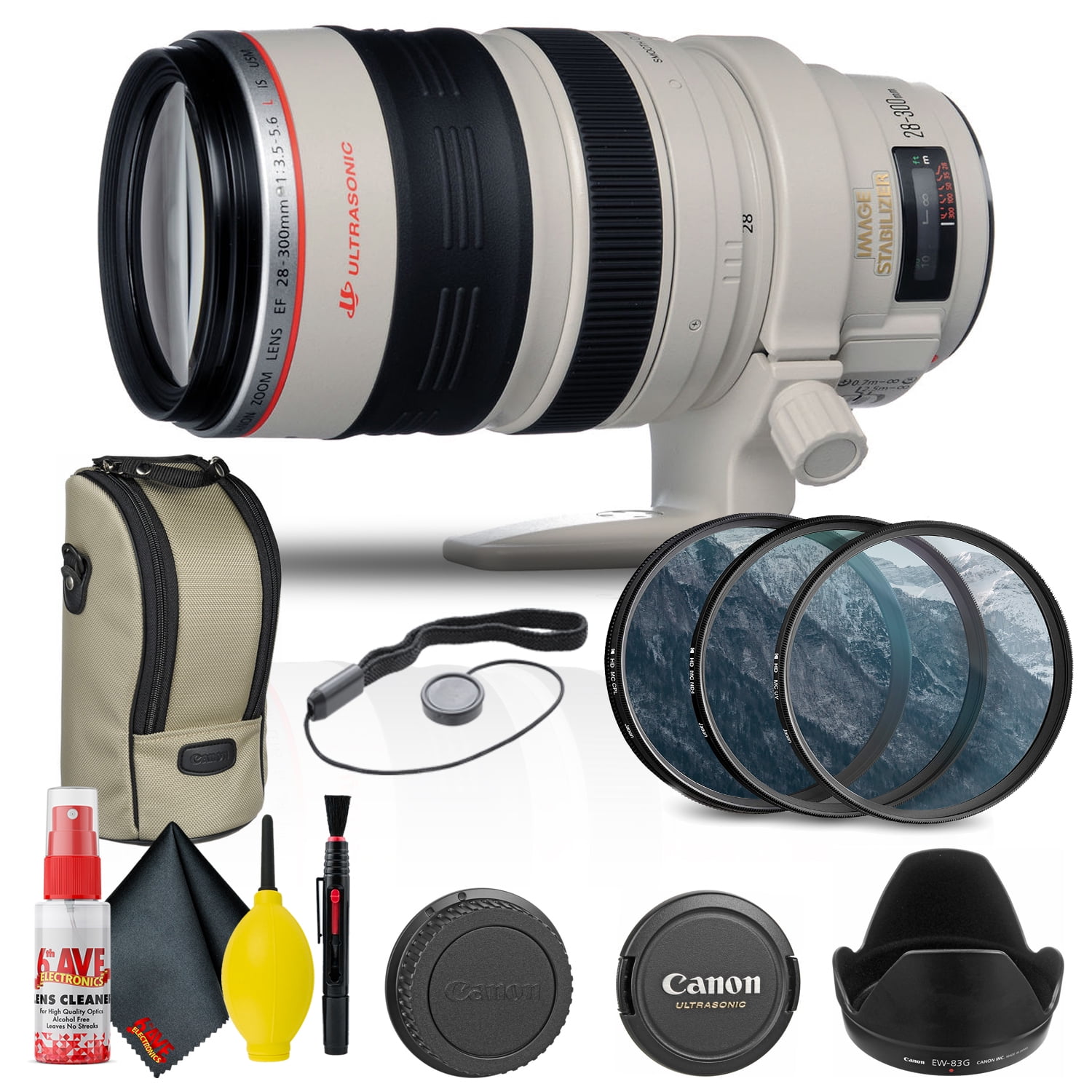 Canon EF 28-300mm f/3.5-5.6L IS USM Lens (9322A002) + Filter Kit + More