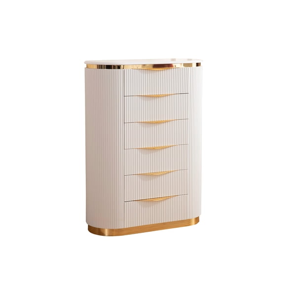 Laura Gold Detailed Chest made with Wood in White