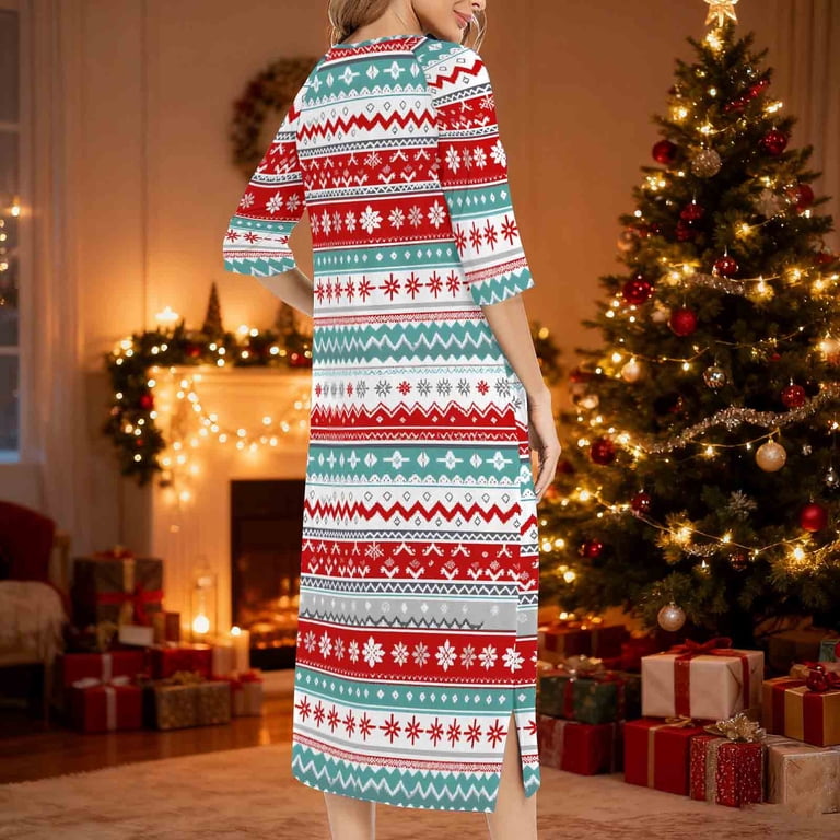 white christmas dresses Christmas Henley Pajama Dress Long Sleeve Women's Nightshirt – PinkQueenShop main image 0