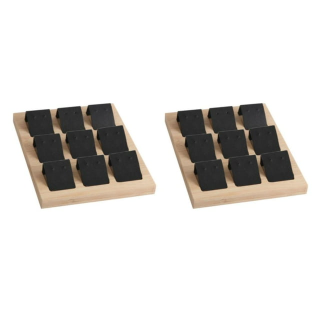 kurtrusly Wood Earring Card Holder w/ Tray Jewelry Display for Accessory 9 Pair Black 2Set