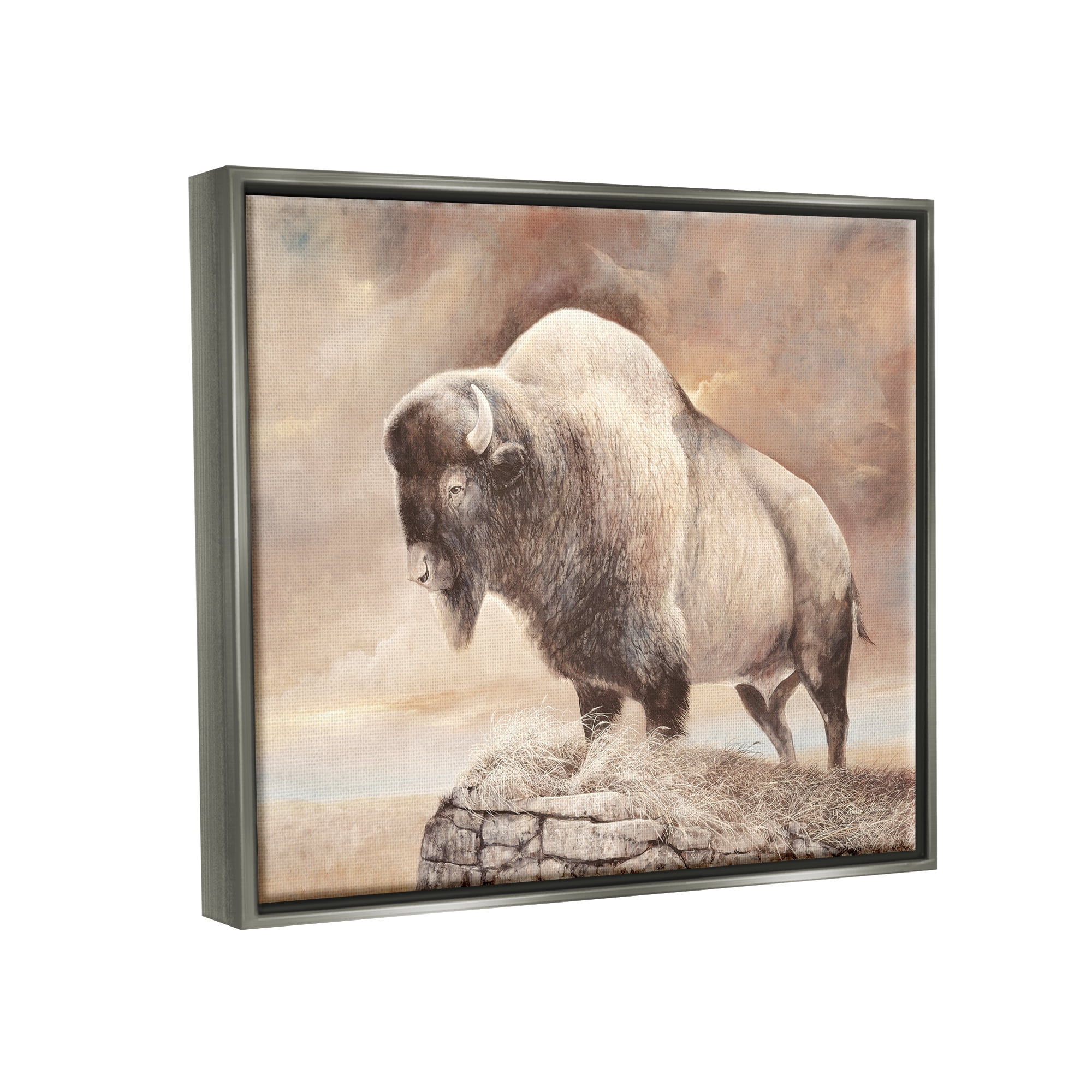 Stupell Wildlife Bison Forest Nature Scenery Animals & Insects Painting Gray Floater Framed Art Print Wall Art