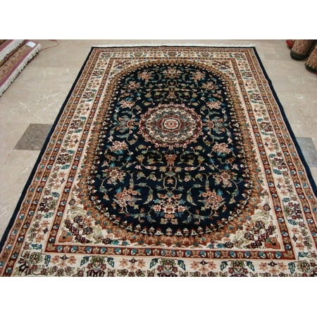 medallion knotted oriental wool rug carpet silk exclusive navy floral area hand