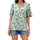 thumbnail image 2 of Gibobby Playeras Mujer Camisetas Cuello V Camiseta suelta informal con cuello en V para mujer, blusa manga corta con estampado(Azul,G), 2 of 4