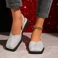thumbnail image 2 of Rokment Metallic Glitter Closed Toe Mules Slingback Dressy Sandals for Women Stylish Casual Square-Toe Chunky Low Heels Slip on Walking Loafers Summer Fall Flat Dress Shoes Silver Size 9, 2 of 7