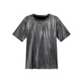 thumbnail image 6 of Zaldita Women's Shiny Metallic Short Sleeve T-shirt Holographic Top Blouse Dancewear Rave Festival Dark Grey M, 6 of 7