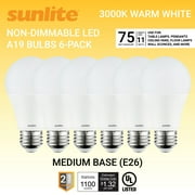 Sunlite LED A19 Light Bulbs, 11 Watts (75W Equivalent), Medium Base (E26), Non-Dimmable, Frost, UL Listed, 3000K - Warm White 6-Pack