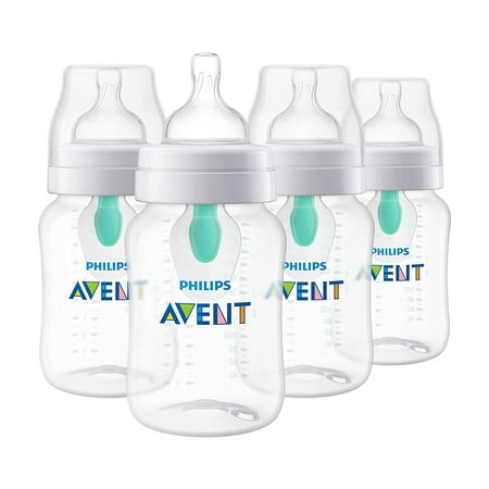 Philips AVENT Anti-Colic Baby Bottles with AirFree Vent, 9oz, 4pk, Clear, SCY703/04