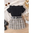 thumbnail image 4 of Wilcliar Kids Girls Summer Skirts Outfits Flying Sleeve Ribbed Tops Plaid Skirt with Belt Sets, 4 of 9