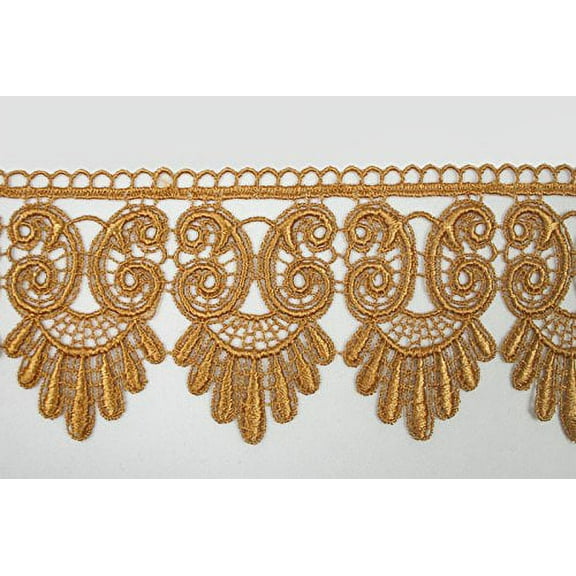 Altotux 3" Gold Brown Embroidered Floral Scalloped Venice Lace Trim Victorian Guipure Sewing Supplies By Yard (UB052)