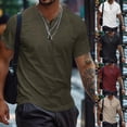 thumbnail image 6 of Men T Shirt Casual Top Solid Button Short Sleeve Tee Summer Streetwear Pullover, 6 of 11