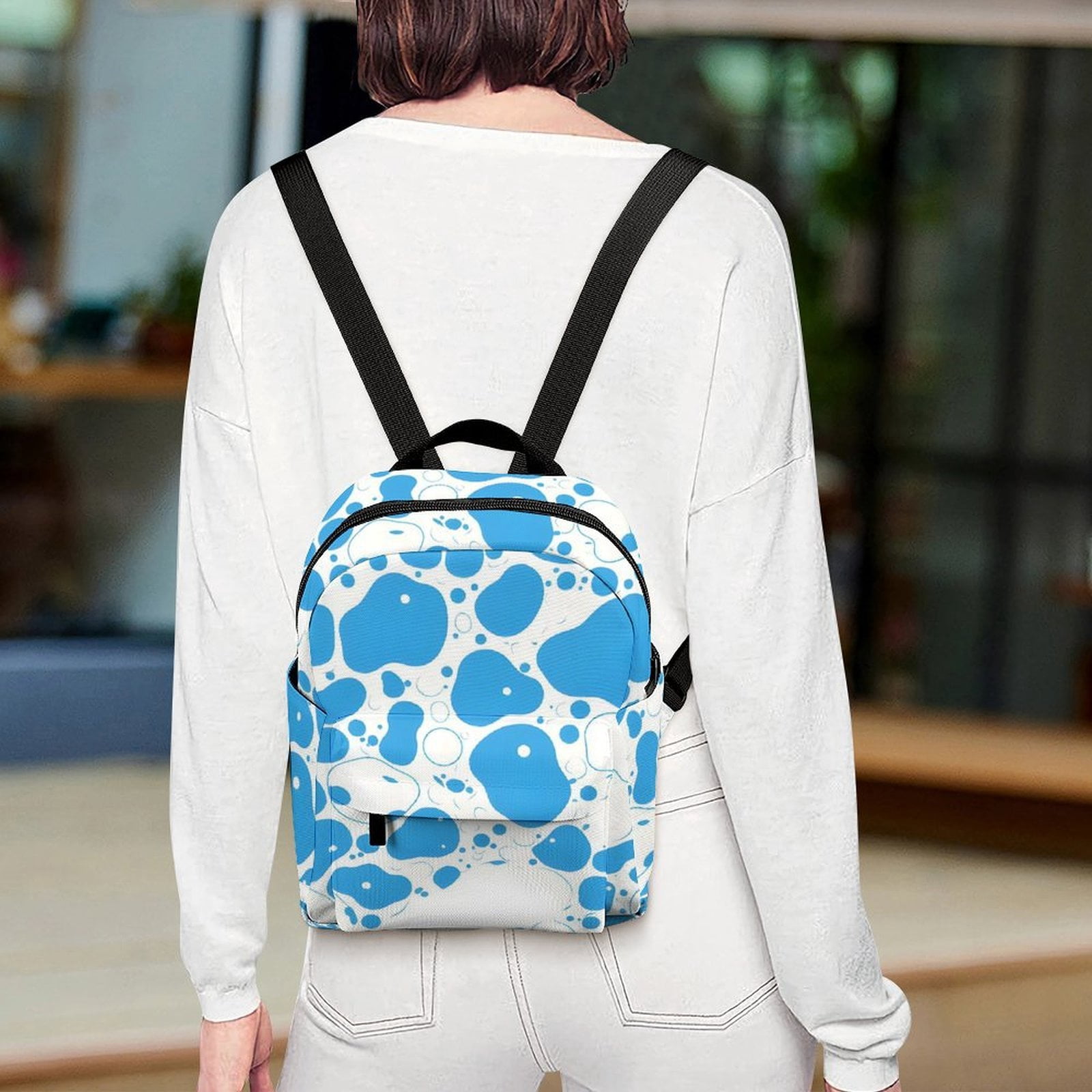 8.1×10in Casual Women'S Backpack With Anti-Contraction And Stretch For Sports Activities Travel Picnics Milk Cow Skin Print Style PowDerBlue_3