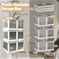 thumbnail image 2 of RETRONLY Plastic Stackable Collapsible Storage Bins with Lids - Foldable Storage Box for Closet Organizers and Storage, Open Front Storage Bin with Wheels and Doors(20Gal, 3Pack), 2 of 7