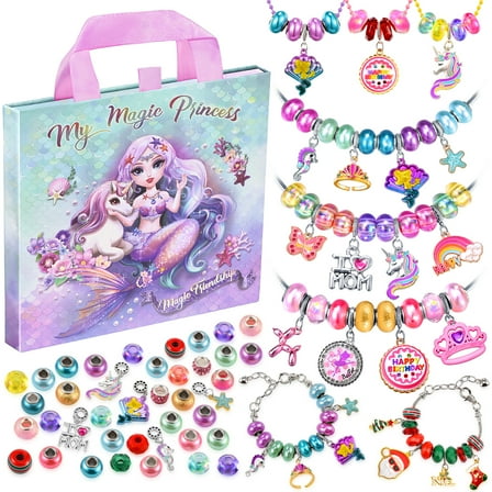 COO&KOO Charm Bracelet Making Kit,Mermaid Toys for 6 7 8 9 Year Old Girls,Birthday and Christmas Gift for 6 7 8 9 Year Old Girl,Creative Arts and Crafts for Kids Ages 6-8,Diy Jewelry Making Kit