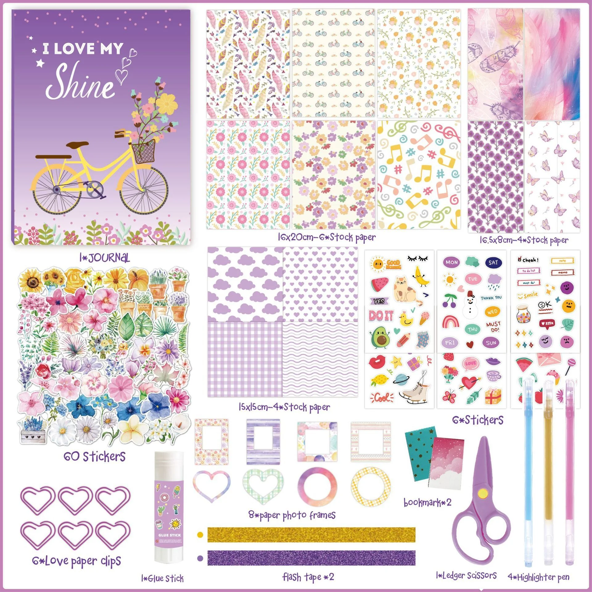 DIY Journal Kit for Girls - 180 Pcs Scrapbook & Diary Supplies Set, Ideal for Teen and Tween Girls Ages 8 9 10 11 12 13 14+ Christmas Gifts for Teen Girls, Journaling Art Crafts Kit (Purple)