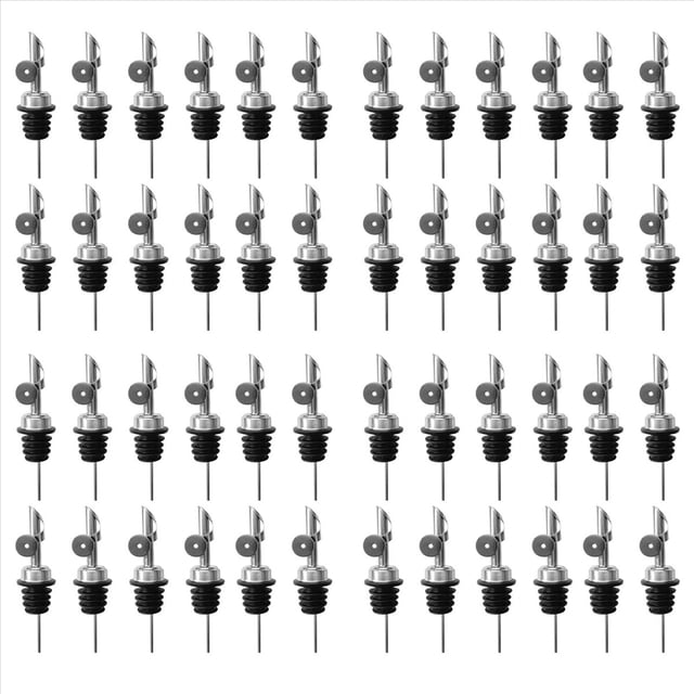 48 Vertedores de de Licor de Acero Inoxidable, Boquilla de con Tapa AutomáTica para Alcohol para Aproximadamente 3/4 Pulgadas de Boca de Botella Plateada