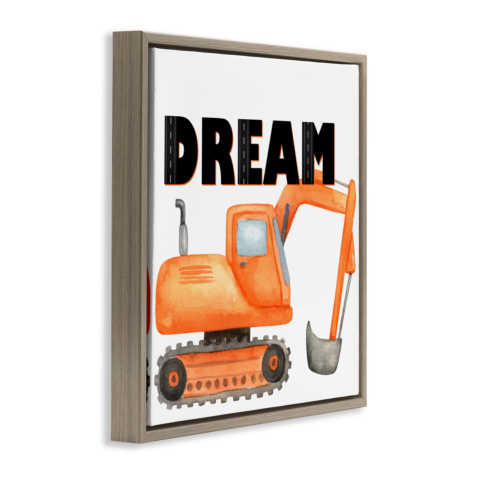 Dream with Orange Excavator Brown Framed Floater Canvas Wall Art, design by Kim Allen