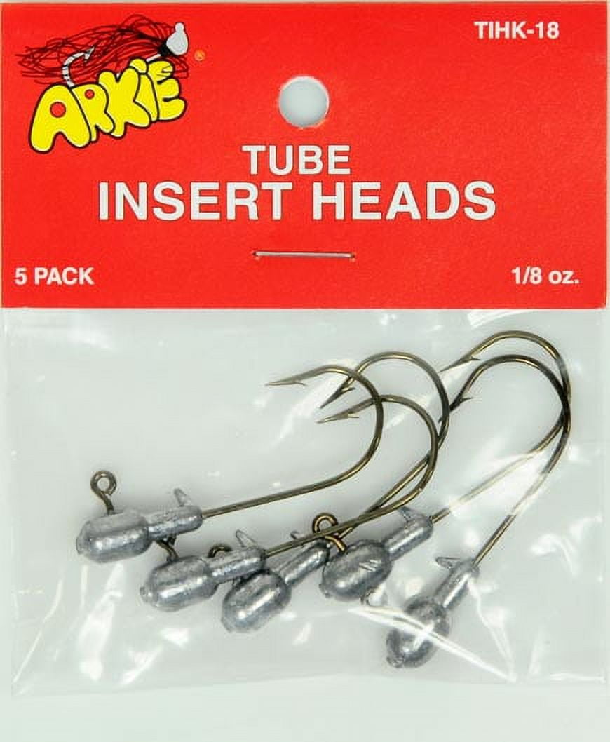 (2 pack) Arkie Lures Tube Insert Grub Body Jig Head, Size 1/8 oz, Brass/Lead Color