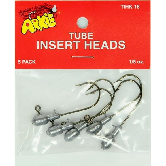 Arkie Lures Tube Insert Grub Body Jig Head, Size 1/8 oz, Brass/Lead Color