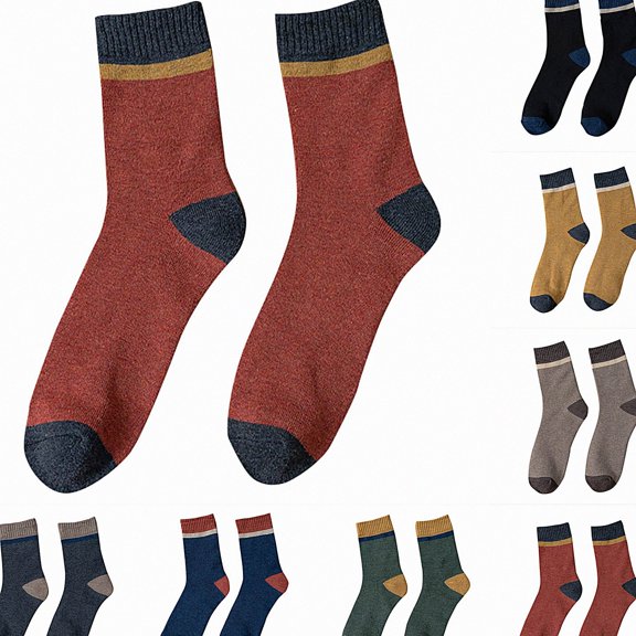 Babcutegg Mens Mid Calf Socks Color Block Comfy Cotton Anti-Slip Fall Winter Thermal Socks Red Size Free Size