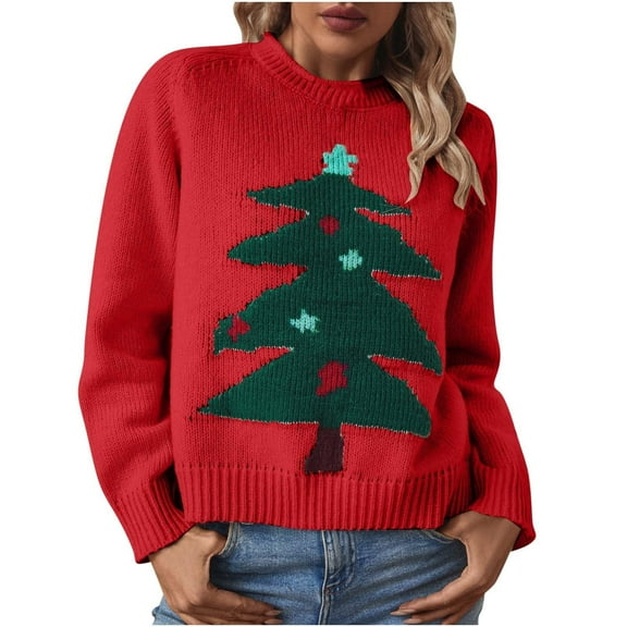 YAYUBA Plus Size Christmas Sweater Breathable Women's Pullover Pullover Green Women's Oversized Reindeer Sweater,Red,XL