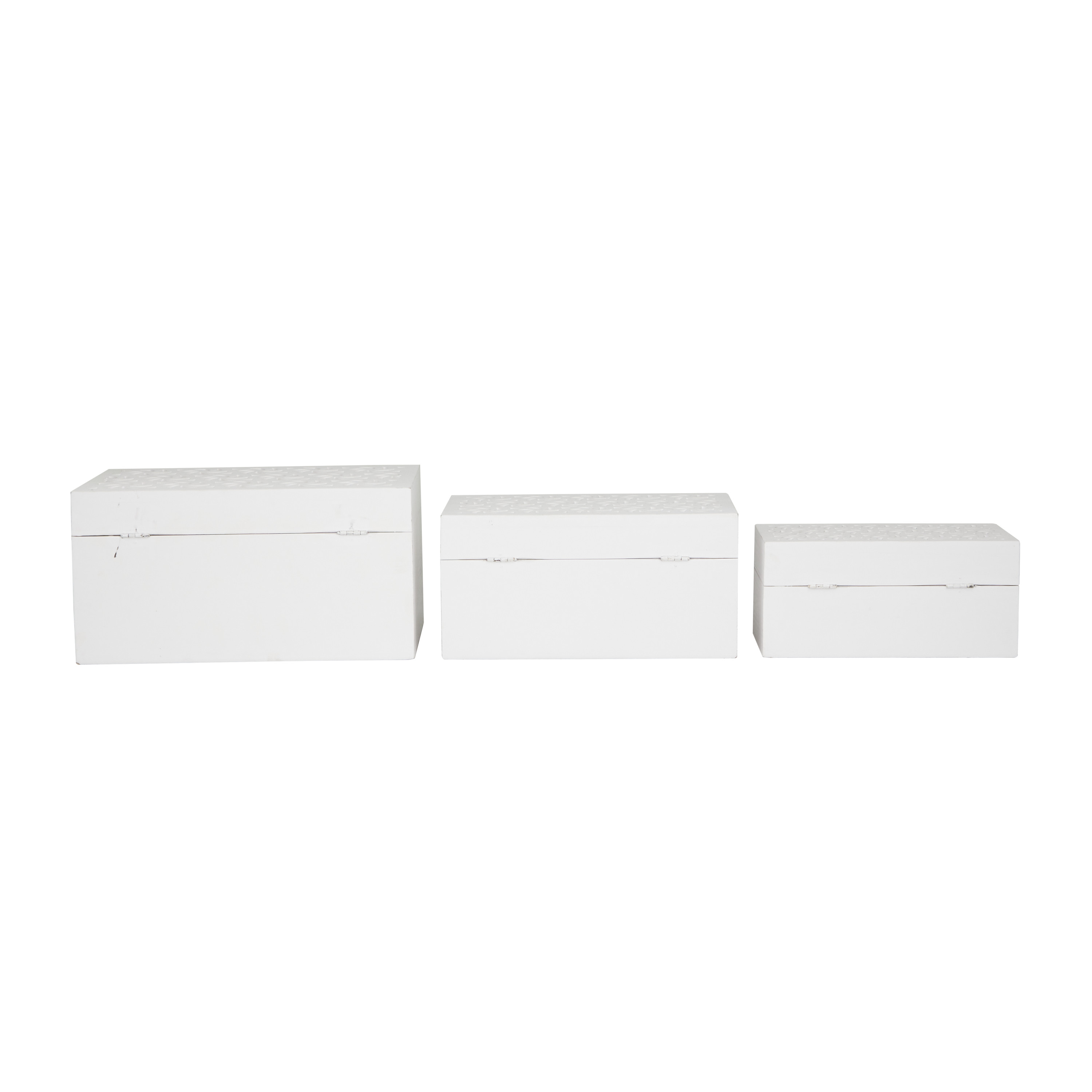 DecMode Intricate Carved White Wood Decorative Box with Hinged Lid, 3 Count