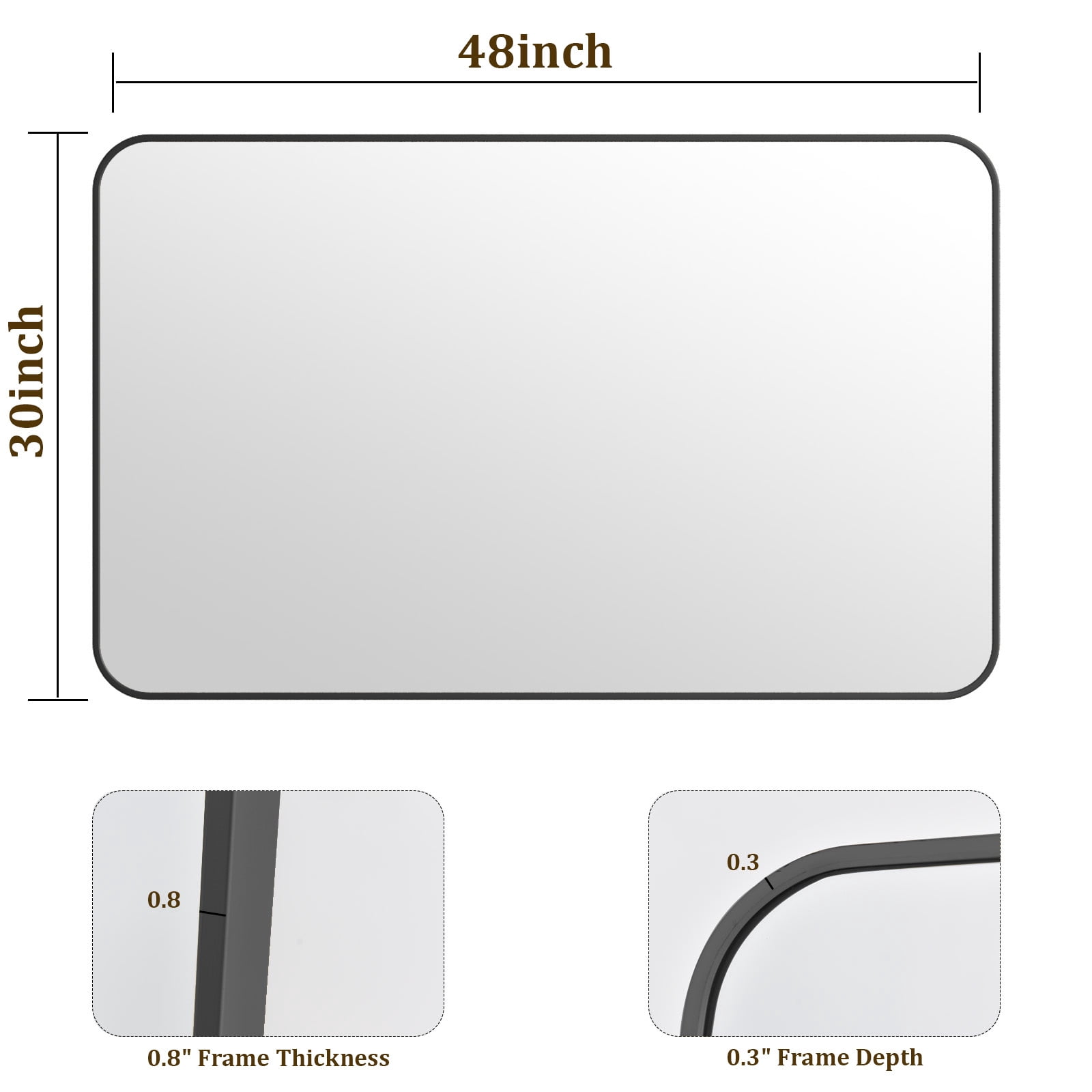 GRAHMCY 30"x48" Bathroom Mirror Wall-Mounted Vanity Mirror with Rectangular Metal Frame, Black