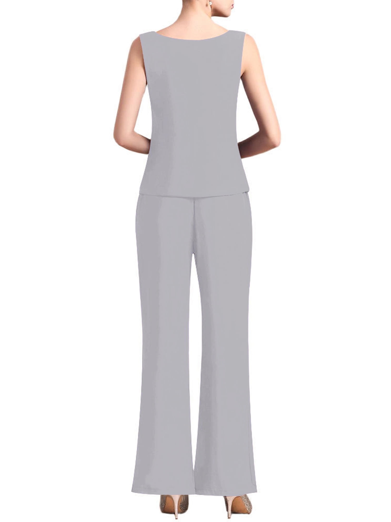 Linjinx Women's Wedding Guest Pant Suit 3 Piece Mother of Bride Dress Sets Plus Size Cocktail Party Gown Gray 2XL