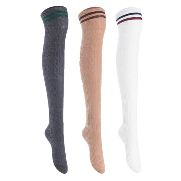 3 Pairs Awesome Women Thigh High Cotton Boot Socks. Comfortable, Soft And Durable Knee High Socks Size 6-9 Dark Grey, Kakhi, White T1023-3c13