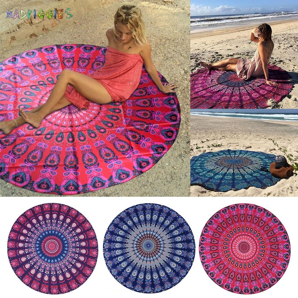 Hippie Star Mandala Round Table Cloth Handmade Tapestry Roundie Beach Yoga Mat 