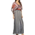 thumbnail image 3 of Sakkas Delma Women's Long Maxi Column V-neck Short Sleeve Slim Dress with Print - TRBK252-Black - One Size Regular, 3 of 5