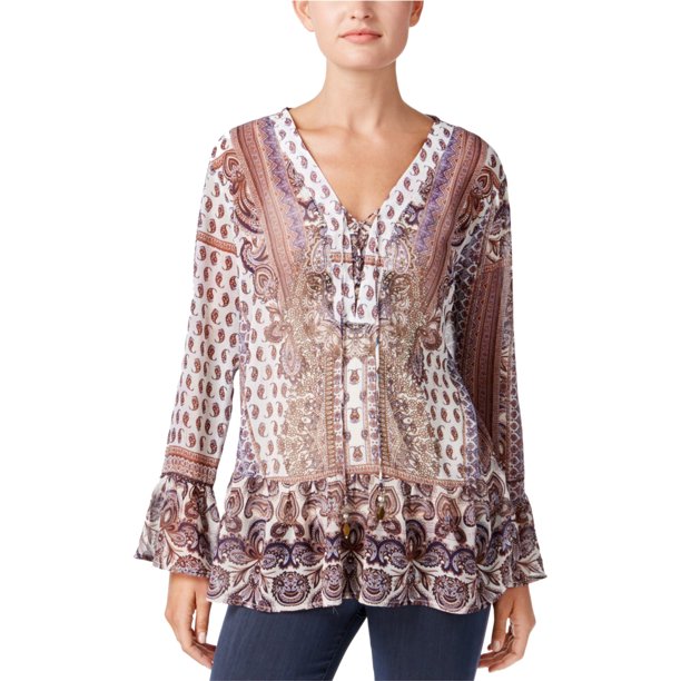 Blusa campesina Style & Co. con cordones para mujer marrón PXL