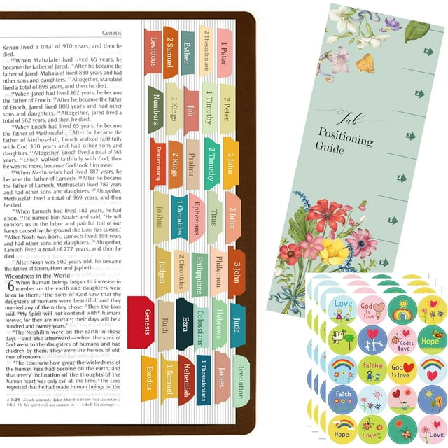 WWS-105 Bible Indexing Tabs, Laminated Bible Tab Set Bible Book Index Tabs, Bible Labels Tabs, Easy to Read and Apply Bible Tabs for Women and Man, 80 Christian Faith Stickers with Bonus Aligning Gui