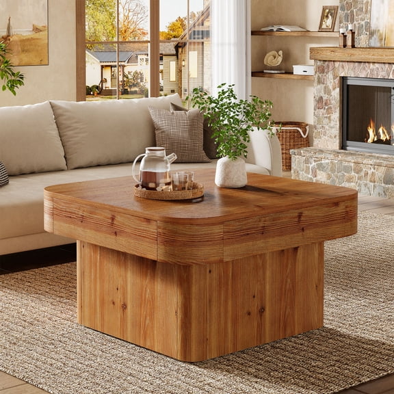 Finmind 31.5'' Solid Wood Square Coffee Table, Farmhouse Center Table for Living Room, Office, Small Spaces, Rustic Brown
