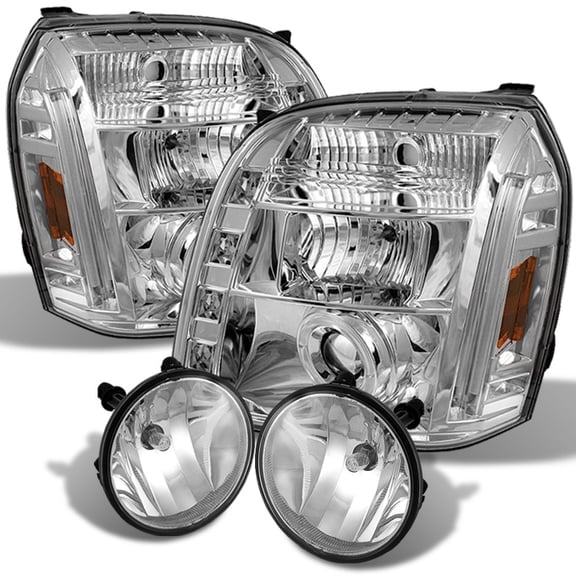 AKKON - For 07-14 GMC Yukon & Yukon XL 1500 2500 Chrome Projector LED Headlights  Clear Fog Lights W/Bulbs
