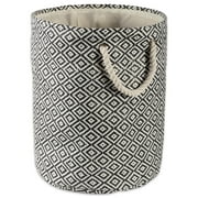 CC Home Furnishings 20" Black and Ivory Large Round Bin with Rope Handles