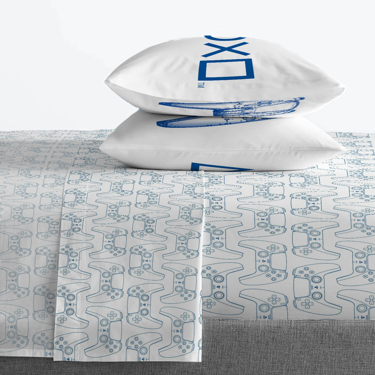PlayStation X-Ray 4-Piece Queen Sheet Set, Polyester, Blue & White, Sony